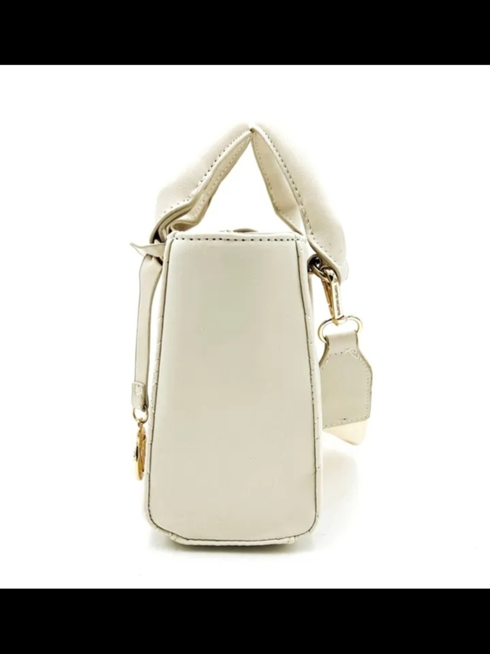 Valentino Orlandi Quilted Cream Tote with Gold Charm - Picture 4 of 6